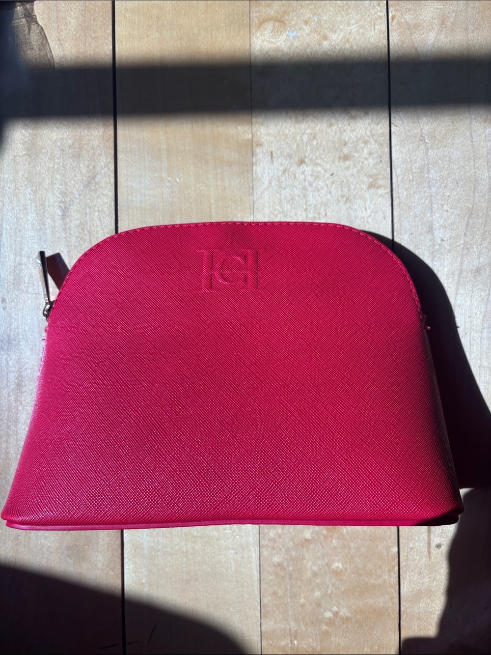 Carolina Herrera Red leather Textured Dome Cosmetic Pouch